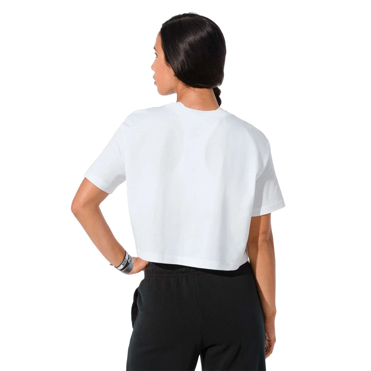 Nike - Koszulka Sportswear Essentials Crop Icon Futura Mujer, Mujer, White-Black, L