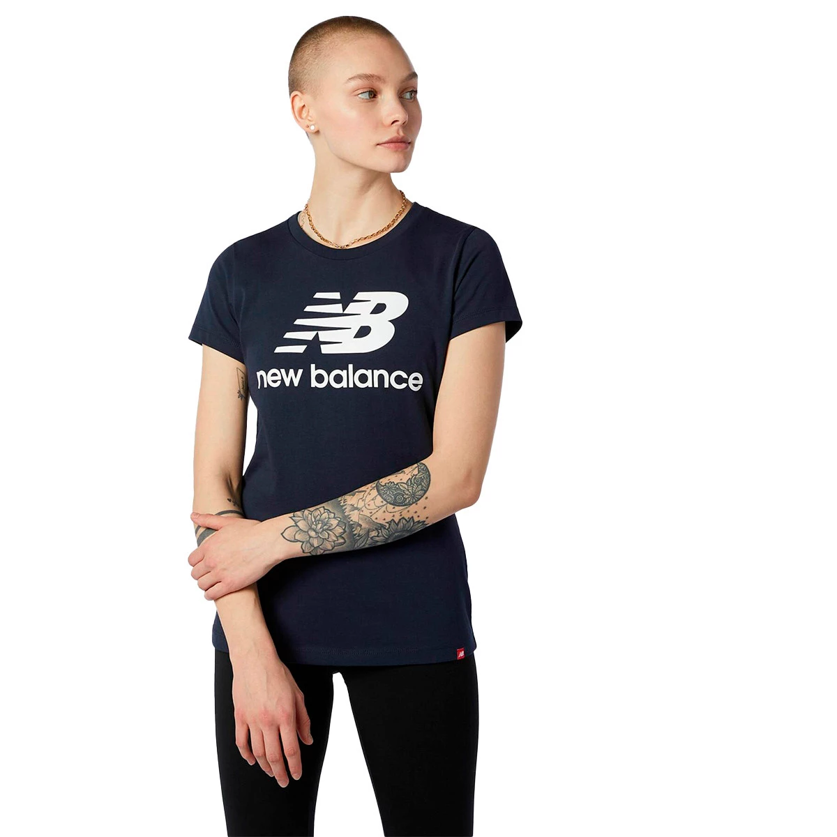 New Balance - Koszulka Ułożone logo Woman Essentials, Mujer, Ciemny marine, S