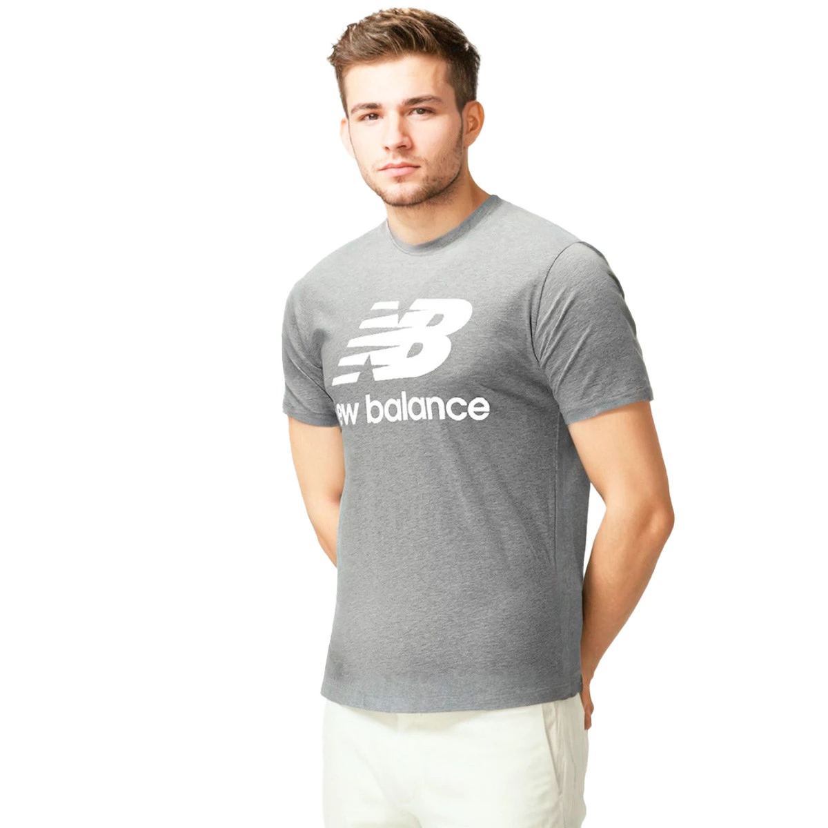 New Balance - Koszulka Essentials Stacked Logo, Hombre, Grey, S