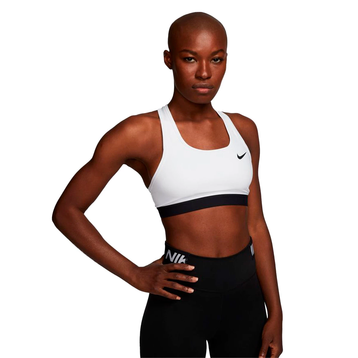 Nike - Biustonosz Pasek Swoosh Non Pad, Mujer, White-Black, L