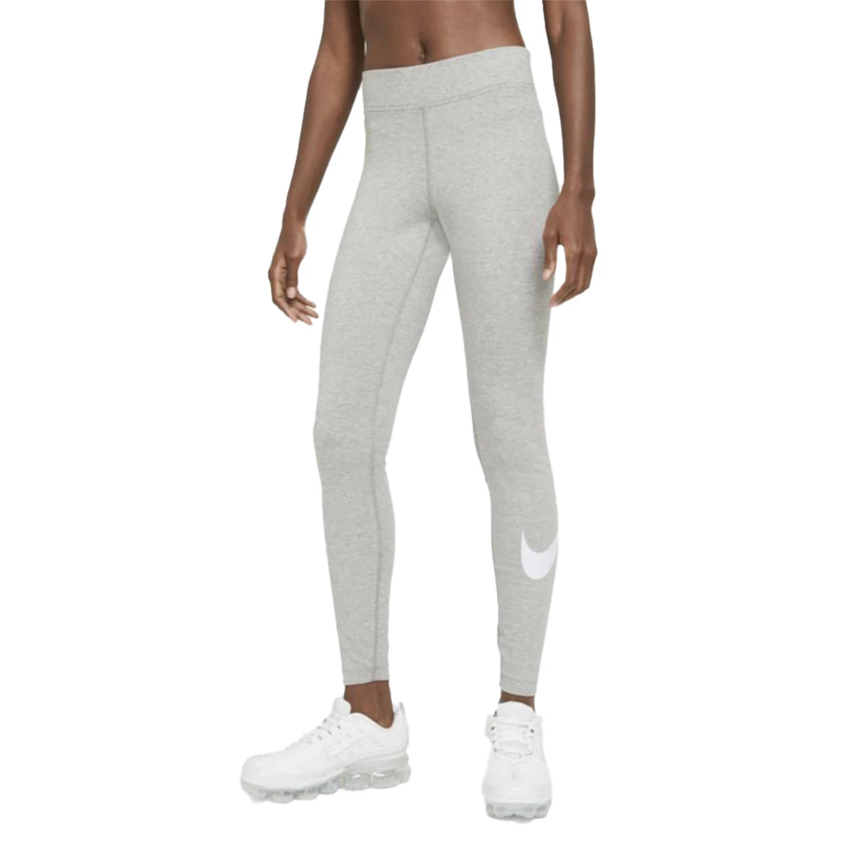 Nike - Podspodenki piłkarskie Kobiety Odzież sportowa Essentials Legging Swoosh MR, Mujer, Dark grey heather-White, S