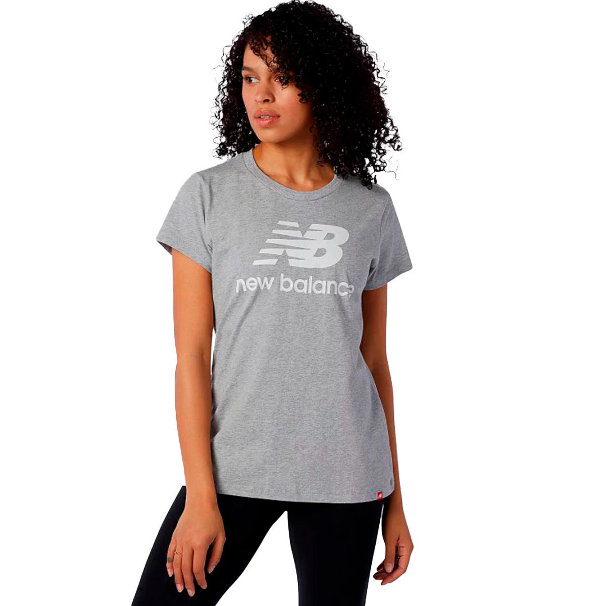 New Balance - Koszulka Essentials Stacked Logo, Mujer, Athletic Grey, M