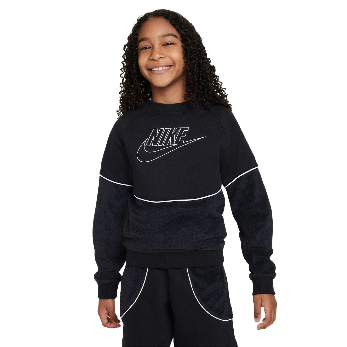 Nike - Bluza Kids Odzież sportowa Amplify Crew, Unisex, Czarno-biały, S