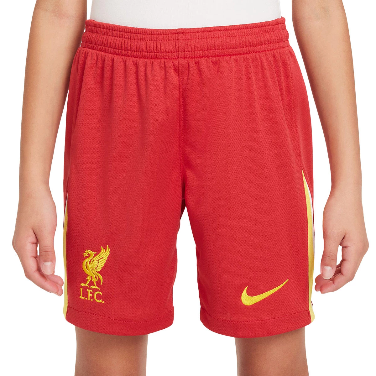 Nike - Spodenki Liverpool FC Primera Equipación 2024-2025 Niño, Unisex, Siłownia Czerwony-Biały-Chromowany Żółty, L
