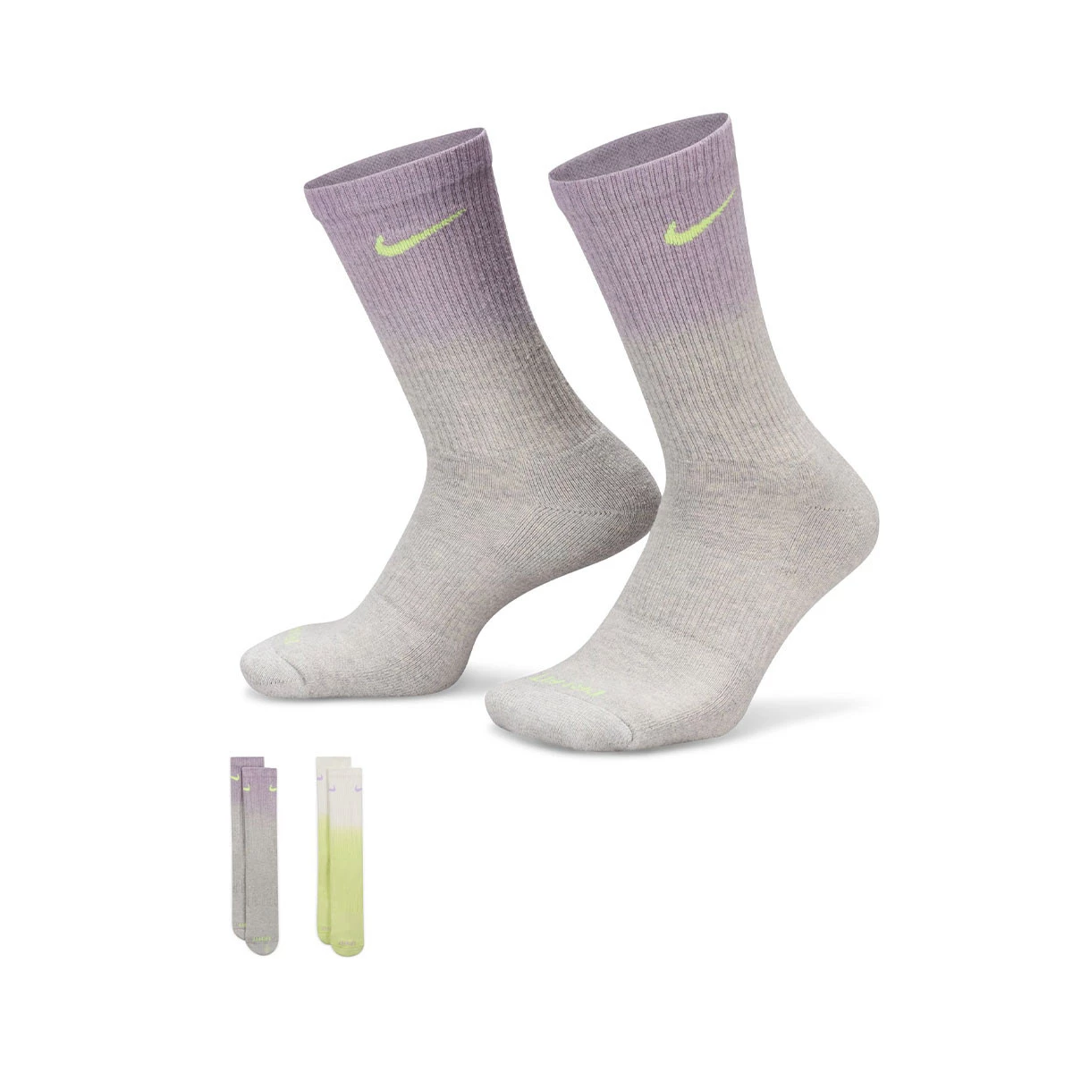 Nike - Skarpety Everyday Plus Cushioned Crew (2 Pares), Unisex, Grey Heather Lilac BloomLemon Twist-Summ, L [42 - 46]