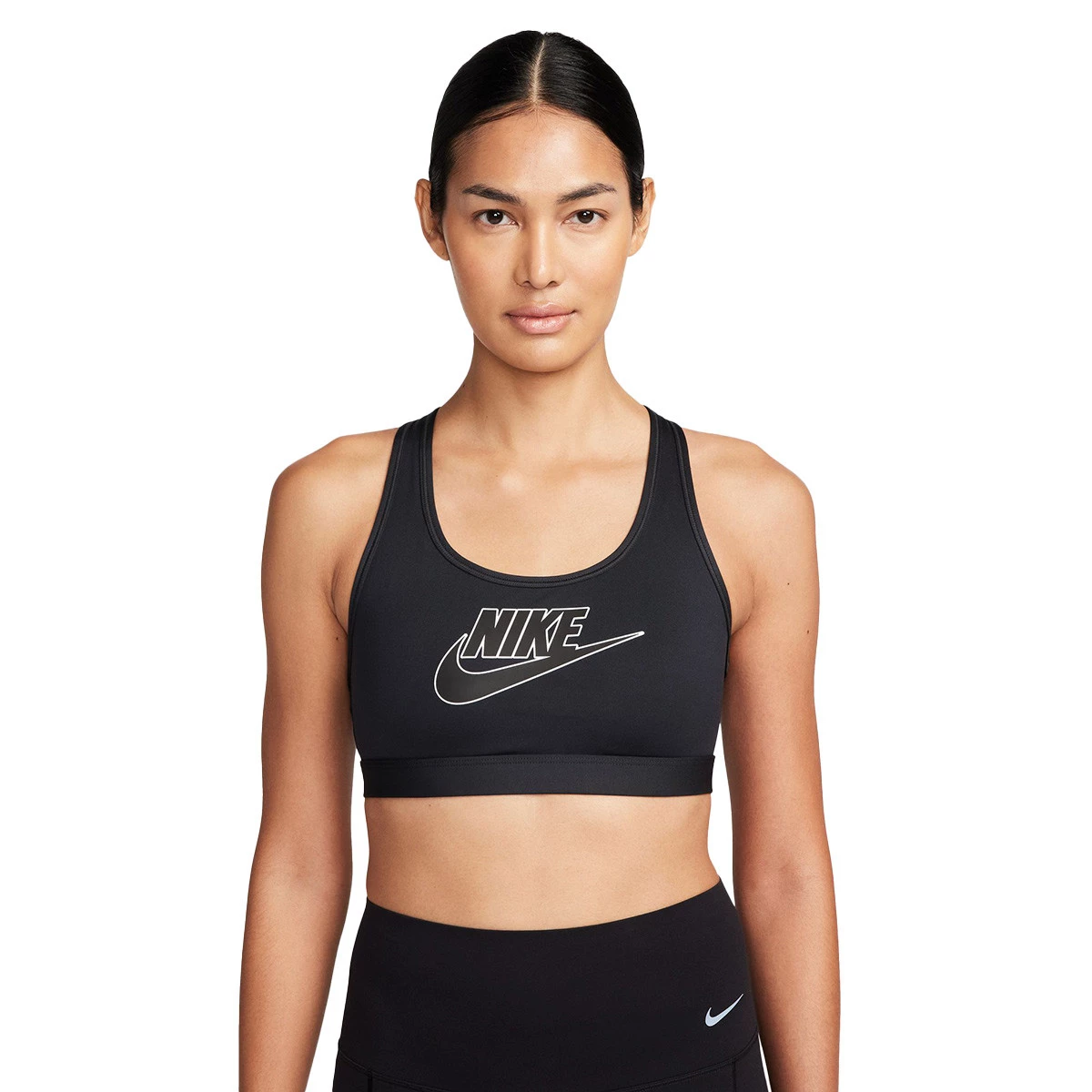 Nike - Biustonosz Swoosh Mujer, Mujer, Czarno-Biały-Czarny-Czarny, XS