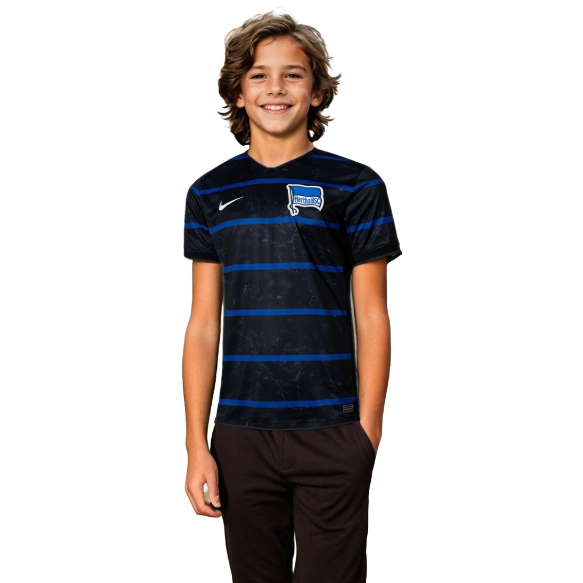Nike - Koszulka Kids Hertha Berlin 2024-2025 Na wyjeździe, Unisex, Czarno-zdjęcie niebiesko-białe, L