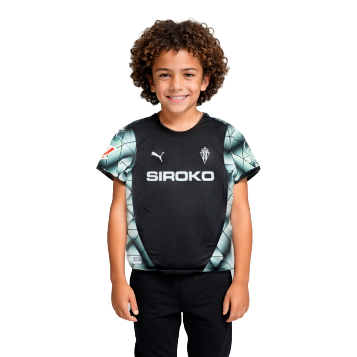Puma - Koszulka Kids Sporting Gijon 2024-2025 Na wyjeździe, Unisex, Czarny, 140 cm