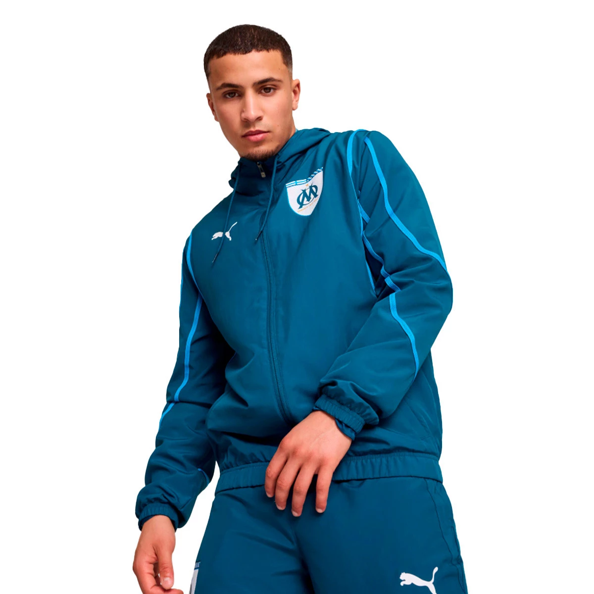 Puma - Kurtka Olympique Marsella Pre-Match 2024-2025, Unisex, Ocean Tropic-Bleu Azur, XS