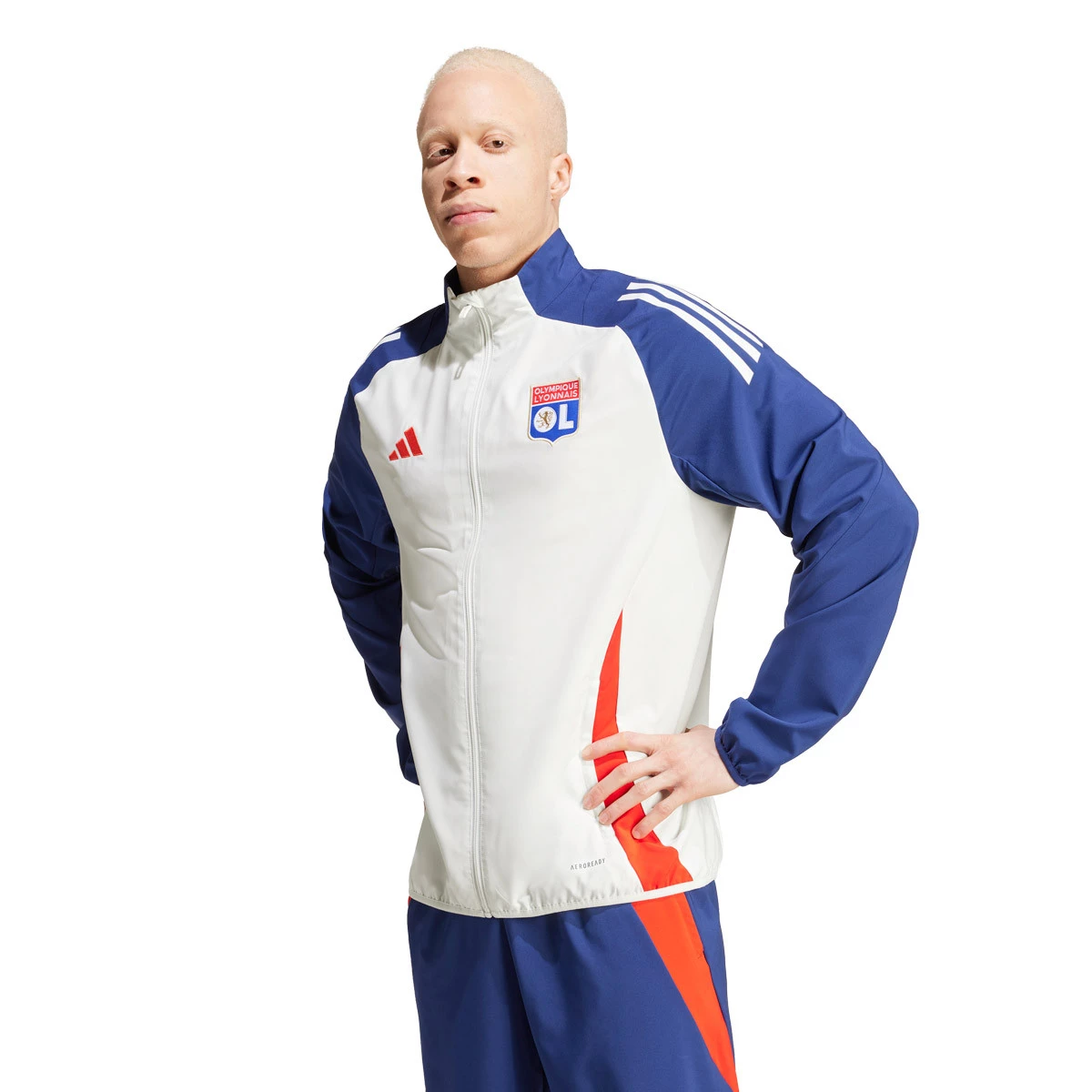 adidas - Kurtka Olympique Lyon Training 2024-2025, Unisex, Biały Tint-Midnight Indygo-Jasny Czerwony, M