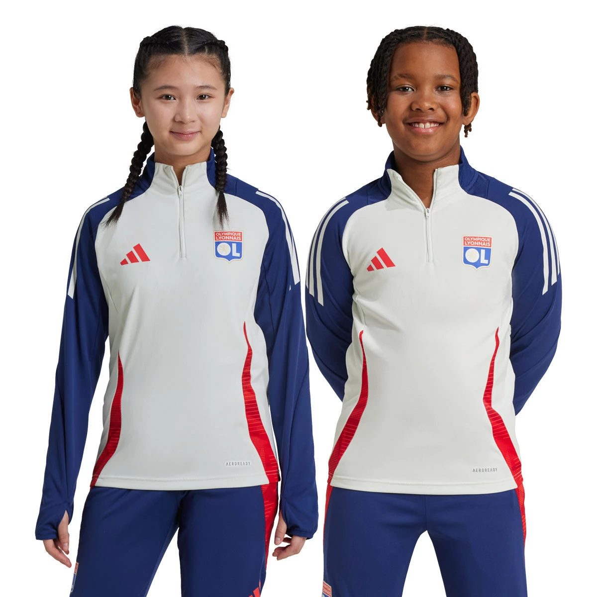 adidas - Bluza Olympique Lyon Training 2024-2025 Niño, Unisex, Biały Tint-Midnight Indygo-Jasny Czerwony, 152 cm