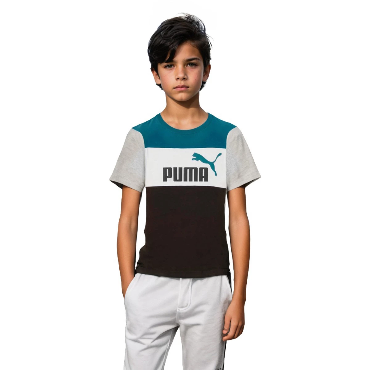 Puma - Koszulka Kids Essentials Block, Unisex, Jasnoszary Wrzos-Zimny Zielony, 164 cm