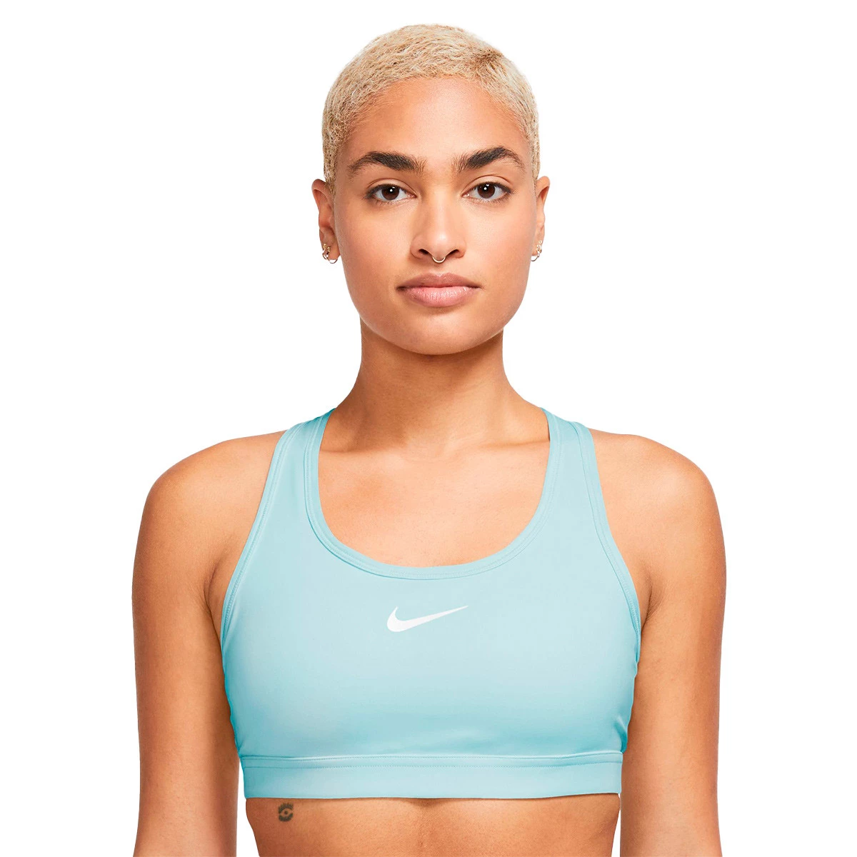 Nike - Biustonosz Swoosh Medium Support, Mujer, Glacier niebiesko-biały, L