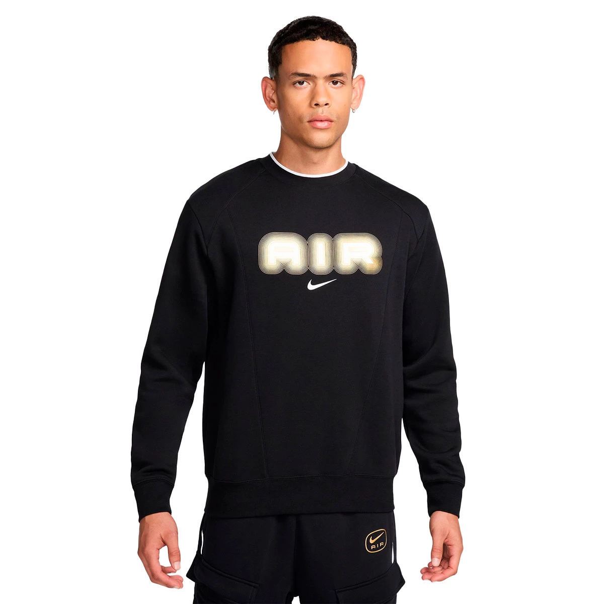 Nike - Bluza Swoosh Air Crew Fleece, Hombre, Black-Metallic Gold, M