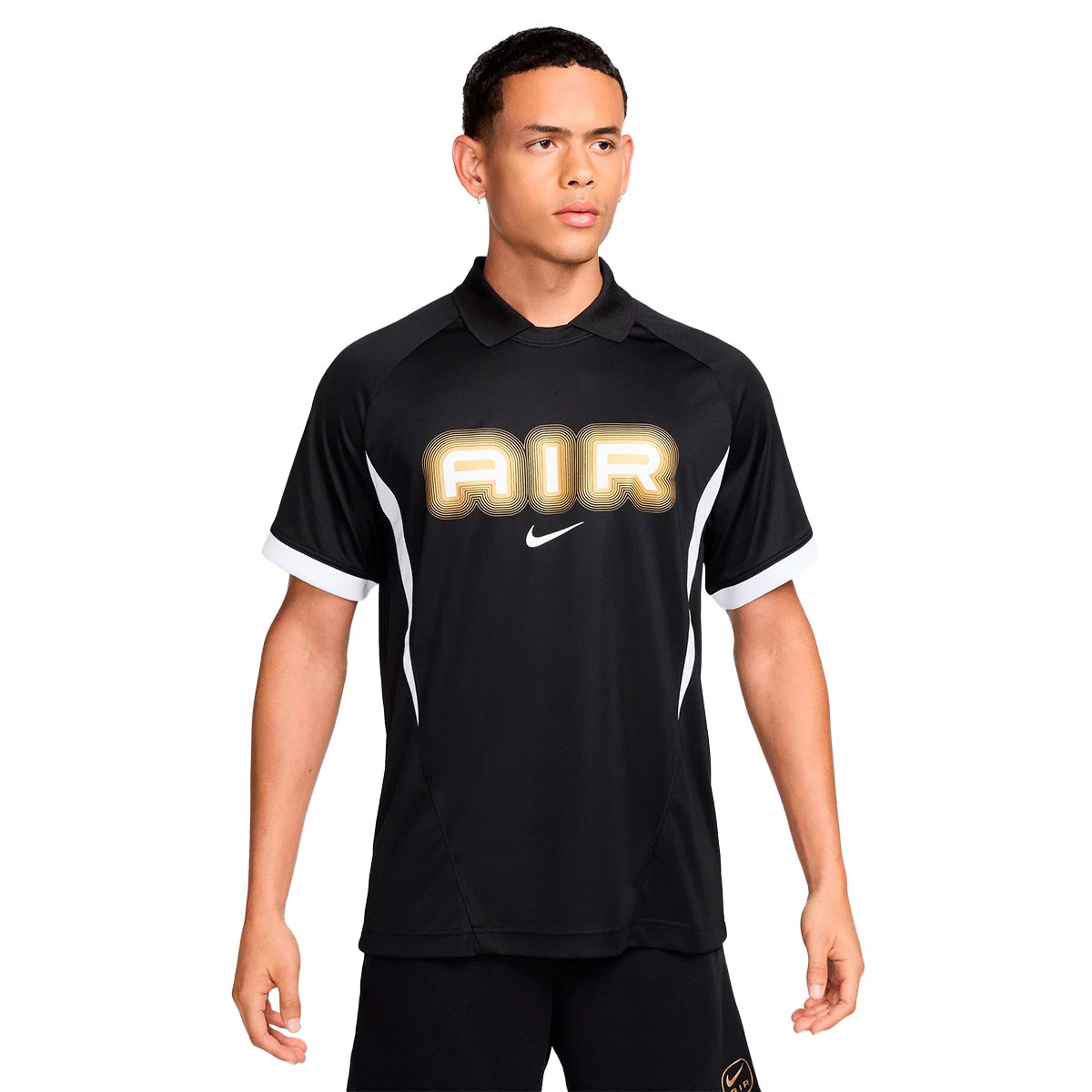 Nike - Koszulka Polo Koszulka Swoosh Air, Hombre, Czarno-Biały-Metaliczny Złoty, M