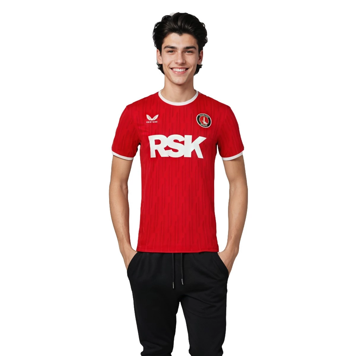 Castore - Koszulka Charlton 2024-2025 Strona główna, Unisex, Chiński czerwono-brylantowy Biały, S