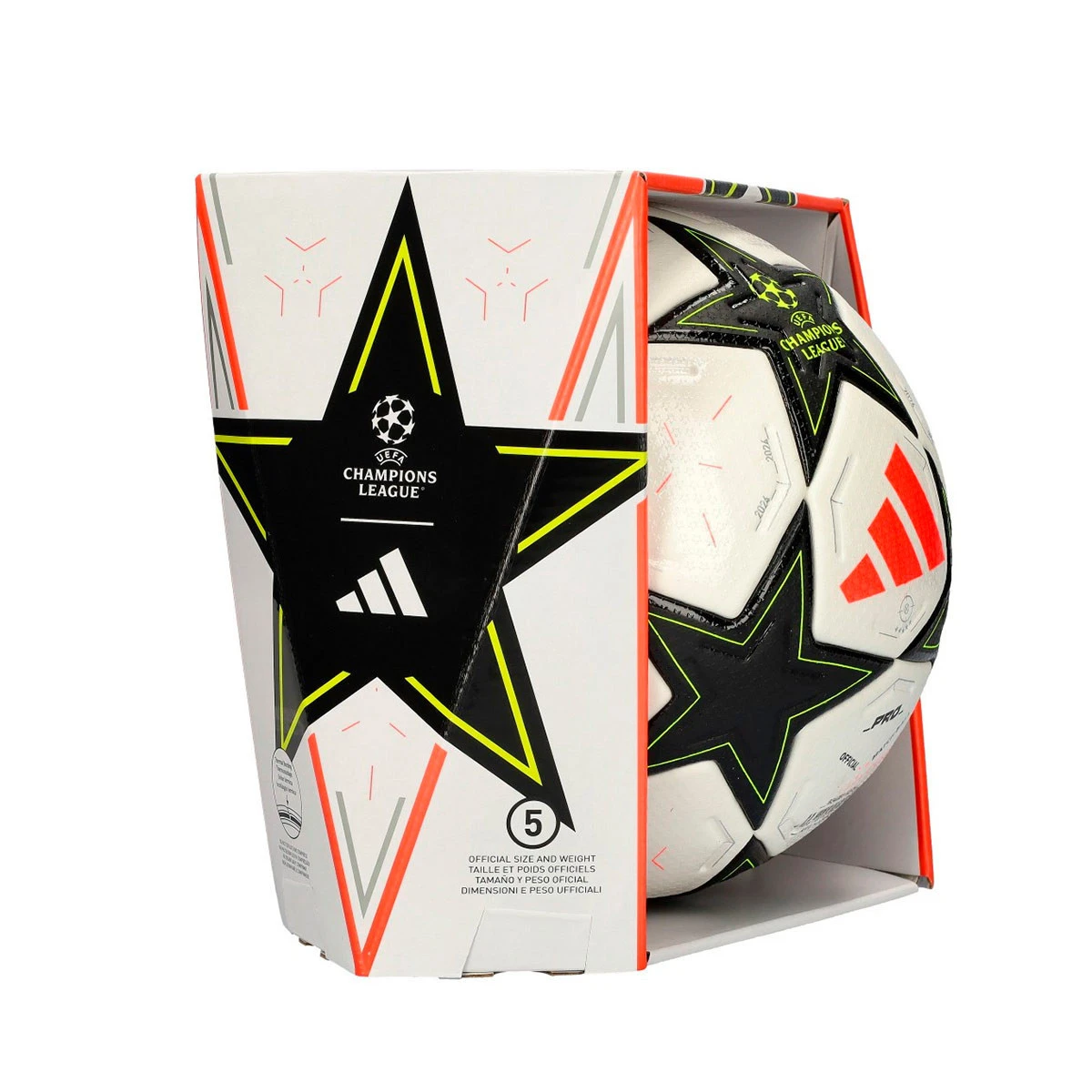 adidas - Piłka Liga Mistrzów 2024-2025 League Phase Pro, Unisex, Drużyna Biało-Czarno-Platynowa Met. Solar Żół, 5