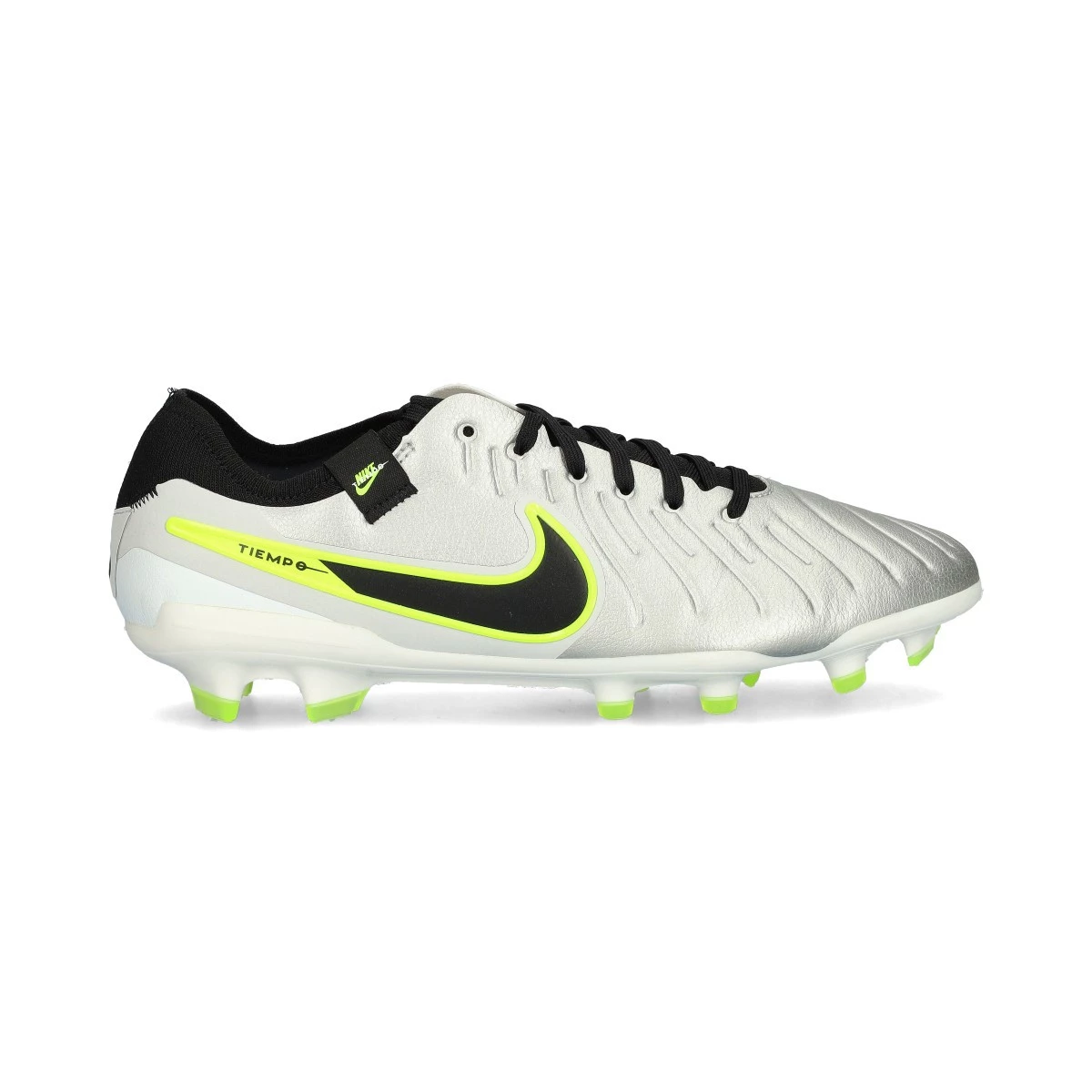 Nike - Buty piłkarskie Tiempo Legend 10 Pro FG, Unisex, Mtlc Silver-Black-Volt, 9 USA
