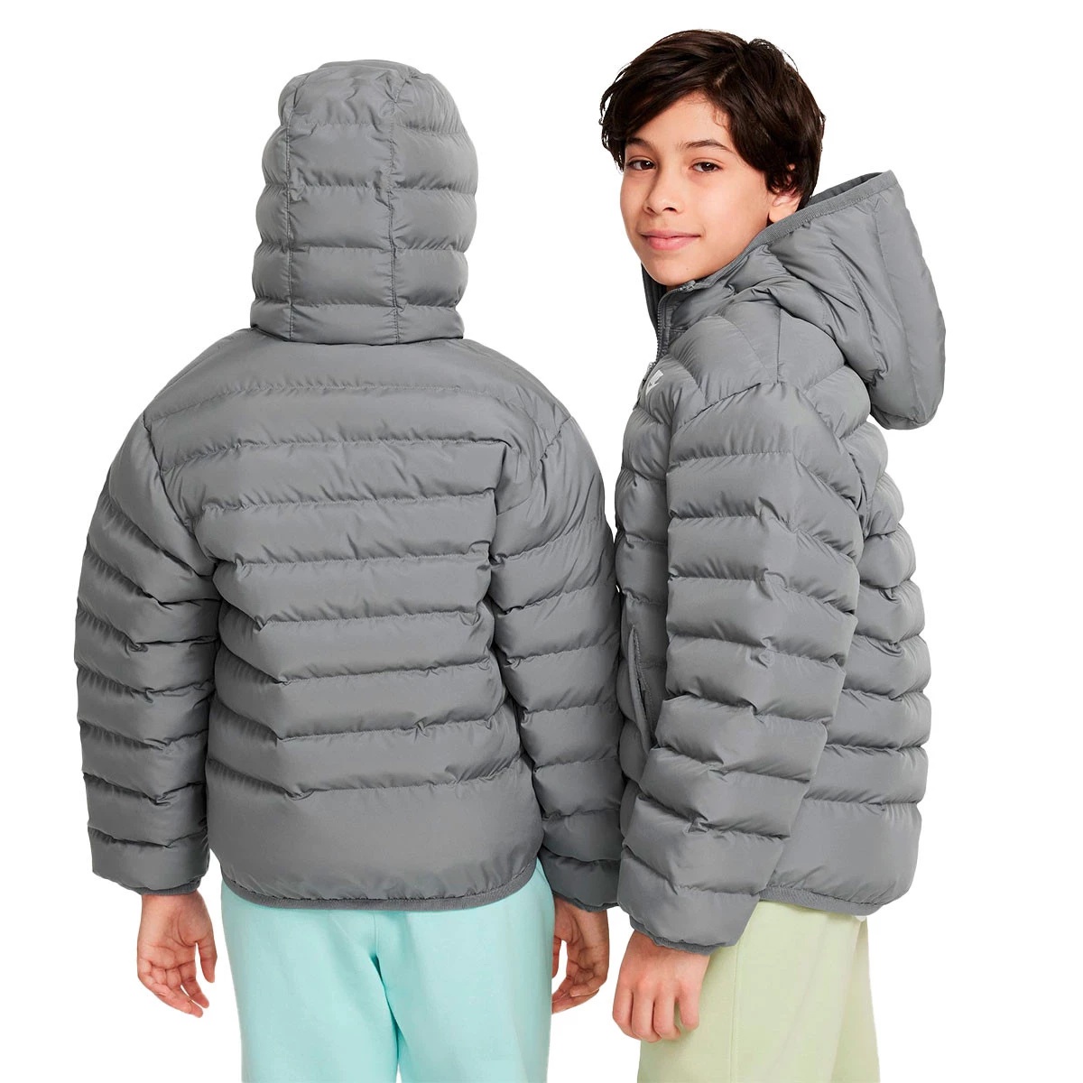Nike - Wiatrówka Odzież sportowa dla Kids o niskim wypełnieniu syntetycznym, Unisex, Smoke Grey-Smoke Szaro-Biały, XL