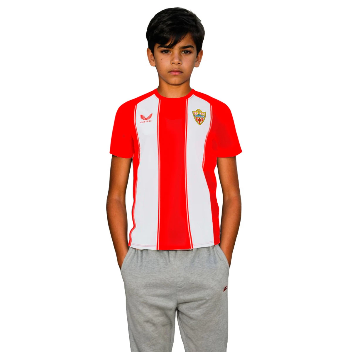 Castore - Koszulka Kids UD Almeria 2024-2025 Home, Unisex, Fiery Czerwony- Brilliant Biały, XL