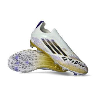 Kids F50 Elite LL FG Biało-Core Czarno-Złoty Met