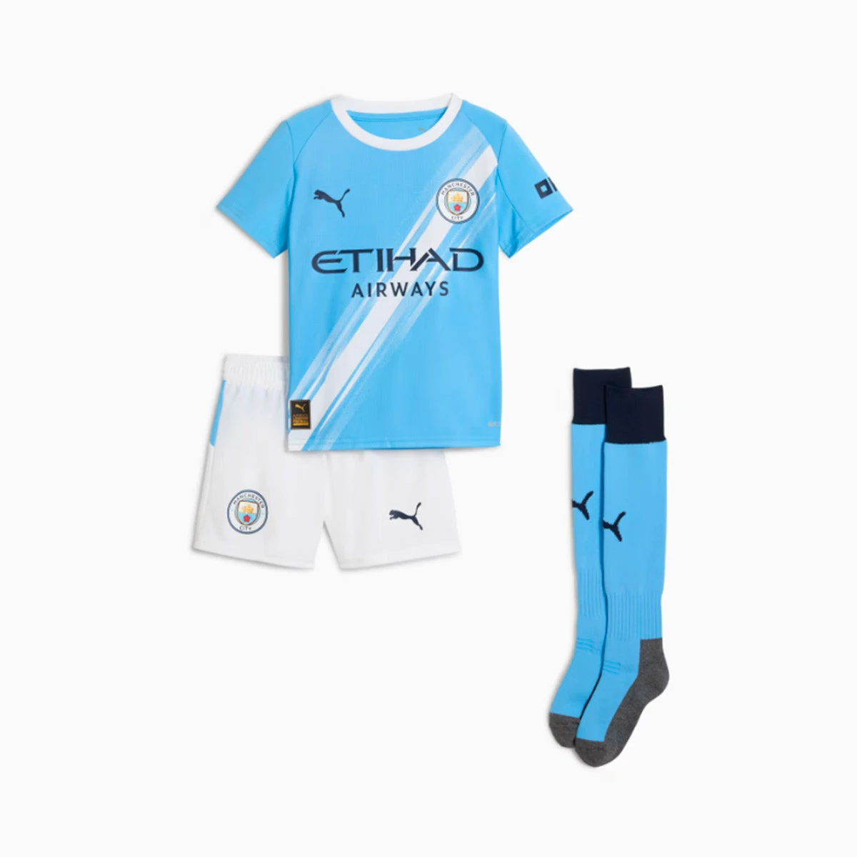 Puma - Strój Manchester Miasto 2025-2026 dla Kids, Unisex, Team Jasnoniebieski-Biały, 98 cm
