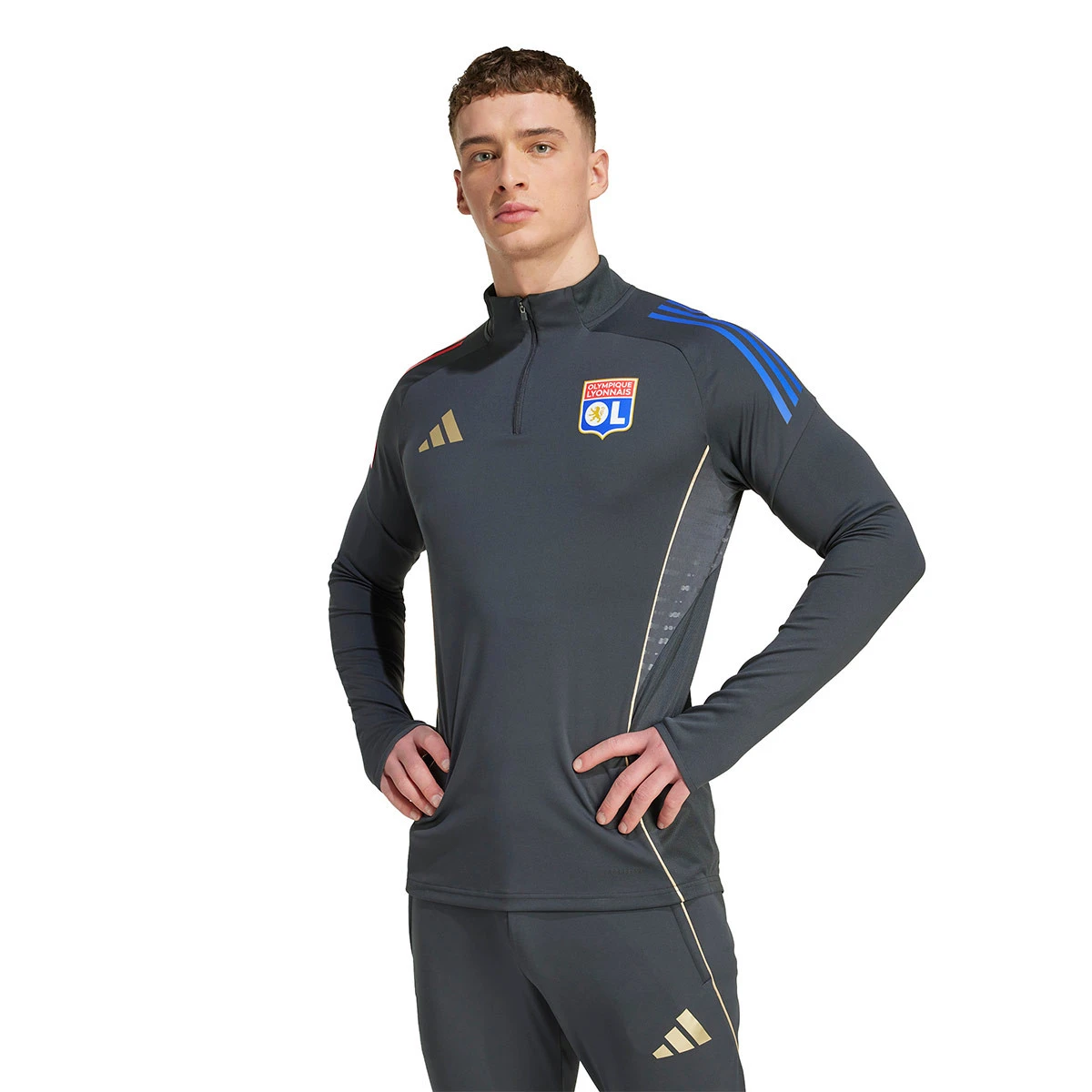 adidas - Bluza Olympique Lyon 2025-2026 Trening, Unisex, Carbon-Hazy Beige, S